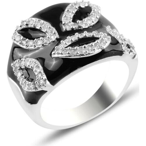 Silver 925 Sterling Enamel & Zircon Crystal Ring