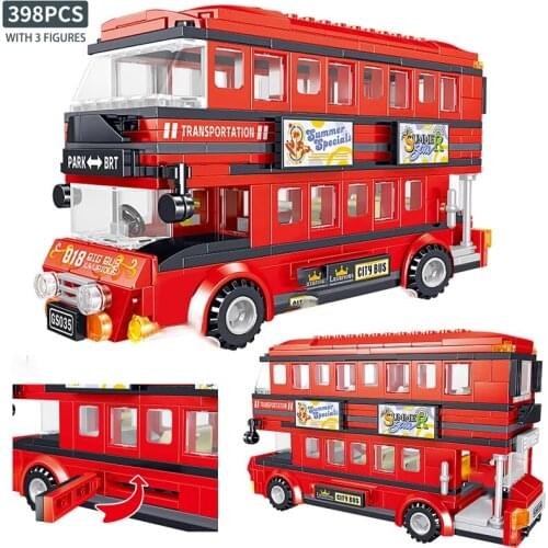 Technic Series City Bus Car Building Block Static Model Red Double Decker Car Assembly Toy Children Birthday Christmas Gift
