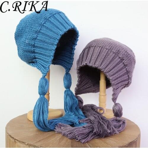 Ins Handmade Tassel Braid Woolen Beanies Hat Womens Warm Winter Hat Female Outdoor Fashion Skullies Ear Protection Knitted Hat