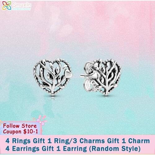 Smuxin 925 Sterling Silver Earrings Family Tree Heart Stud Earrings Cubic Zirconia Statement Stud Earrings Women Earrings Gift