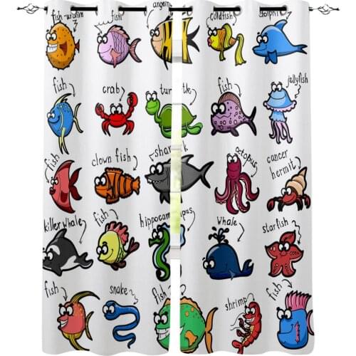 Fish Cartoon Crab Jellyfish Crab Turtle Whale Comic Room Curtains Large Window Window Curtains Curtains Outdoor Kitchen Fabric