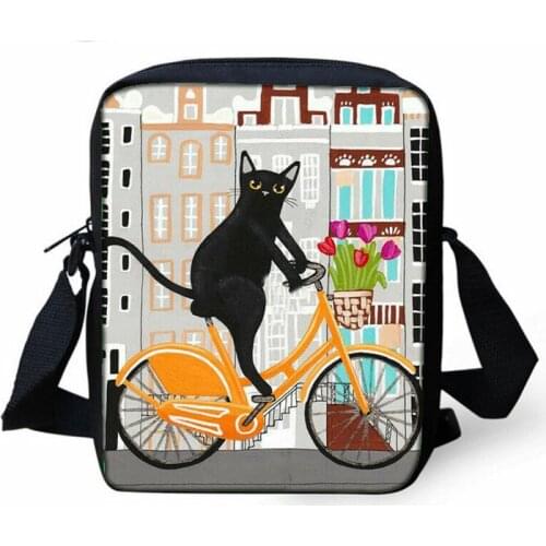 Women Mini Messenger Bag Cute Bicycle Cat Print for Ladies Cross-body Bags Teenager Girls Casual Shoulder Bag