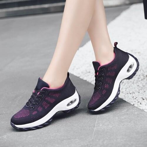 2020 Autumn Women Sneakers Shoes Flat Lace-up Platform Sneakers For Women Black Breathable Mesh Sock Sneakers Shoes 19182