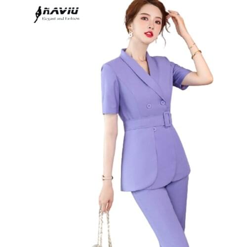 Purple Suits Women New Summer Business Formal High End Irregular Hem Slim Blazer And Pants Office Ladies Work Wear