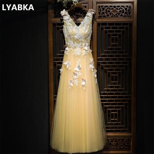 Evening Dress Abendkleider 2019 Design Cheap A-line Evening Dress Vestido De Festa V-Neck Evening Dresses Long Robe De Soiree