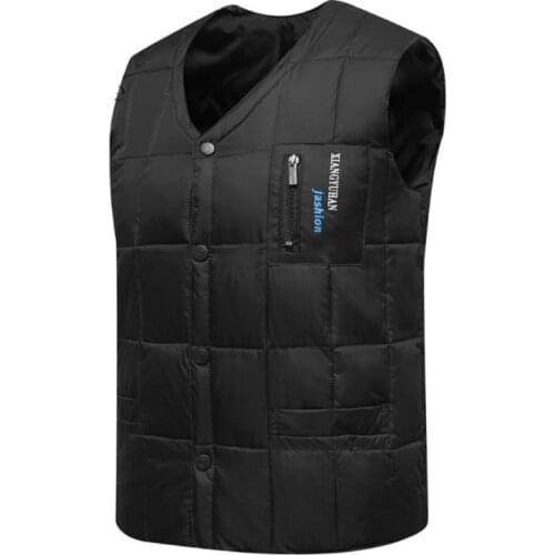 80% White Duck Down Vest Men Autumn Winter Warm Sleeveless V-neck Button Down Bodywarmer Waistcoat Thick Slim Casual Male Vest