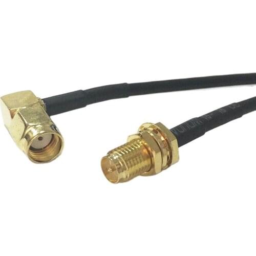 1PC Reverse RP-SMA Male Plug Right Angle To RP-SMA Female Jack Connector RG174 Cable 20CM8" Adapter Wholesale Fast Ship