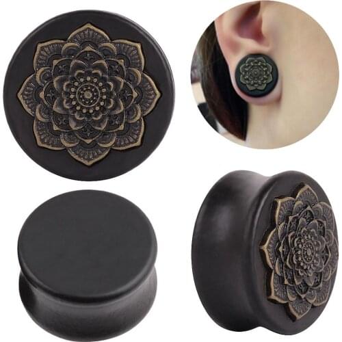 1Pc Vintage Lady Mandala Flower Double Flared Ear Expander Plug Piercing Jewelry Women Ear Expander Womans accesories