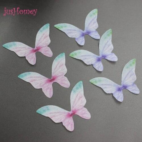 100PCS Spring Fairy Theme Organza Butterflies Butterfly Wings Accessory for Bridal Wedding Hair Jewelry, DIY Craft Supplies