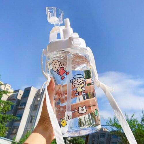 2000ML Large Capacity Water Bottle Portable Sport Bottles with Straw Camping Cycling Travel Plastic Juice Drinkware