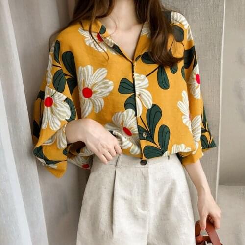 Boho Casual Floral Print V Neck Blouse Women Sale Summer Half Sleeve Loose Blouses Ladies Boho Holiday Top Street Wear
