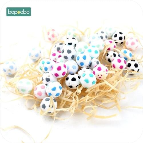 Bopoobo 20PC Mini Soccer Beads Making Jewelry Charm Nursing Accessories 15mm Silicone Football Beads Food Grade Materials