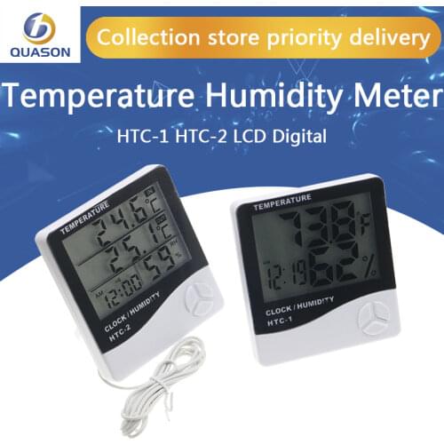 LCD Digital Temperature Humidity Meter HTC-1 HTC-2 Home Indoor Outdoor hygrometer thermometer Weather Station with Clock