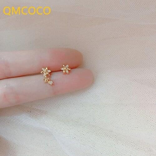 925 Silver Classic Elegant Zircon Flower Earring Korean Style Delicate Asymmetric Earring For Girl Birthday Party Ear Decoration