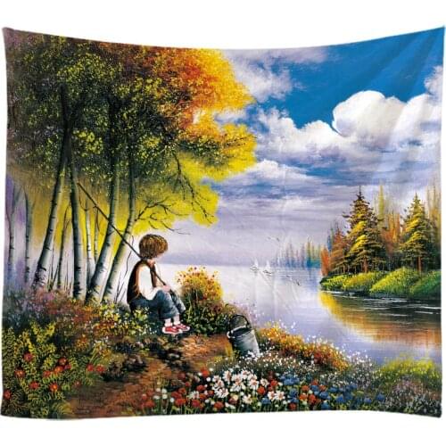 3D Printing Tapestry Wall Hanging Bed Spread Beach Towel Table Cloth Home Decoration Natural Forest Design 280cm*180cm LargeSize