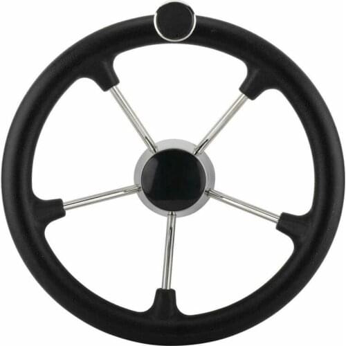 Boat 304 Stainless Steel 5 Spoke 15-1/2 inch Steering Wheel Marine Black Foam with Knob