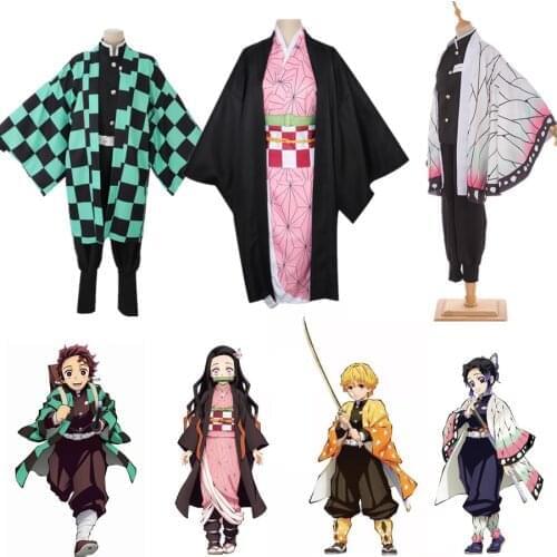 Anime Demon Slayer Cosplay Costume Kamado Tanjirou Nezuko Kimetsu No Yaiba Kochou Shinobu Women Kimono Set Halloween Uniform Men