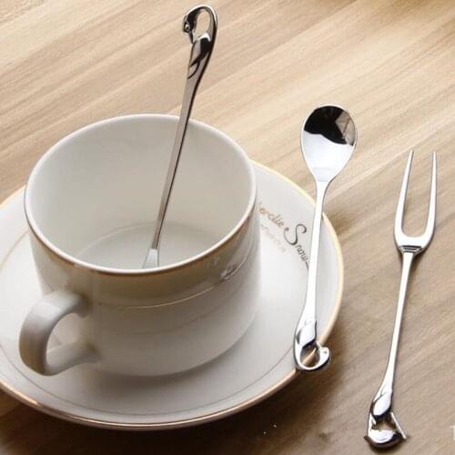 Creative Swan Shaped Metal Fruit Fork Two-Tin Forks Ice Cream Dessert Coffee Spoon Fork Seasoning Spoon Dinnerware F20173771