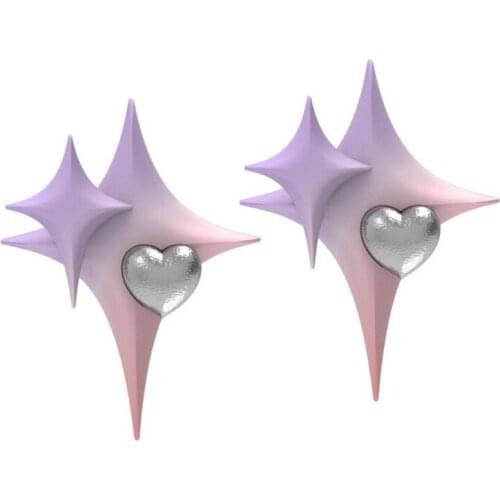 L5YA 38mm Height Two Overlapping North Stars Cut Alloy Stud Earrings for Girls