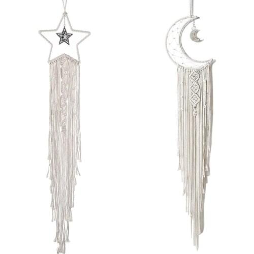 Moon Star Dream Catcher Decor for Home Wedding Kids Baby Bedroom Craft Gift Decoration and Led Light String 2 Pieces
