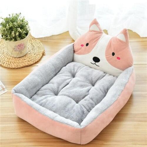 Cute Cartoon Pet Bed House Fluffy Dog Kennel Cat Cushion Soft Sofa Winter Warm Sleeping Mats Pet Supplies