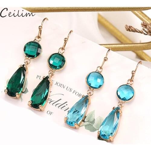 Trendy Colorful Glass Crystal Water Drop Earrings for Women Gift Gold Color Rhinestone Dangle Wedding Earring Designer Jewelry