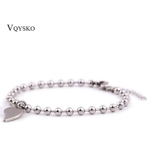 HOt Fashion Stainless Steel High Quality Steel Bead Bracelet For Women With Heart Charm Bracelet & Bangle