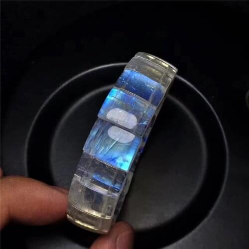 Genuine Natural Blue Light Moonstone Rectangle Beads Healing Stone Woman Bracelet AAAA