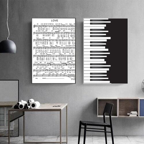 Nordic Simple Morden Black White Piano Music Sheet Canvas Painting Poster Print Wall Art Pictures Living Room Home Decor Cuadros