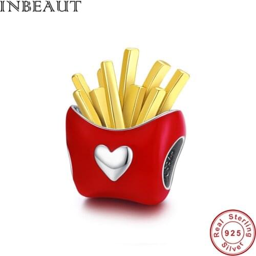 INEAUT Genuine 925 Sterling Silver Enamel Beads CZ Delicious French Fries Charm Fit Pan Bracelet Original DIY Woman Jewelry