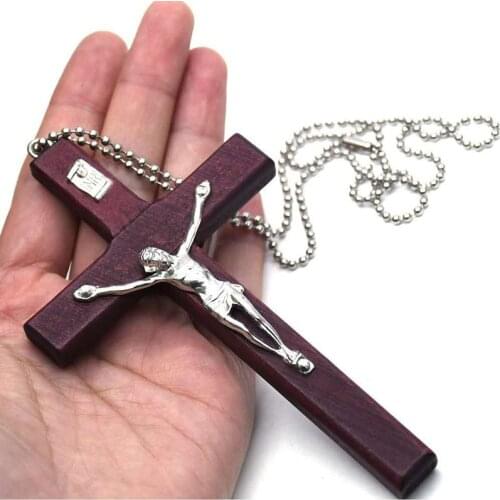 2 pcs Religion 12*7 Wooden crucifixion alloy portrait bead chain necklace is used by men and women as a gift and can prayer