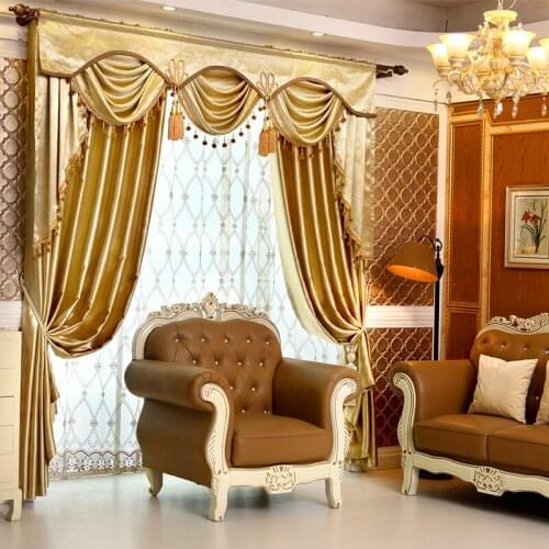 Custom curtains simple European luxury solid gold color super soft cashmere cloth blackout curtain tulle valance