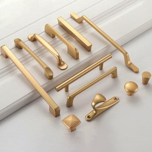 Simple Style Matte Gold Cabinet Handles Solid Aluminum Alloy Kitchen Cupboard Pulls Drawer Knobs Furniture Handle Hardware