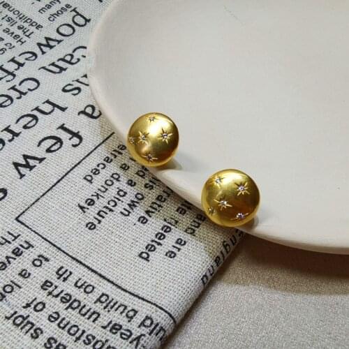 Simple online celebrity temperament retro geometric earrings round hollow zircon star earrings jewelry