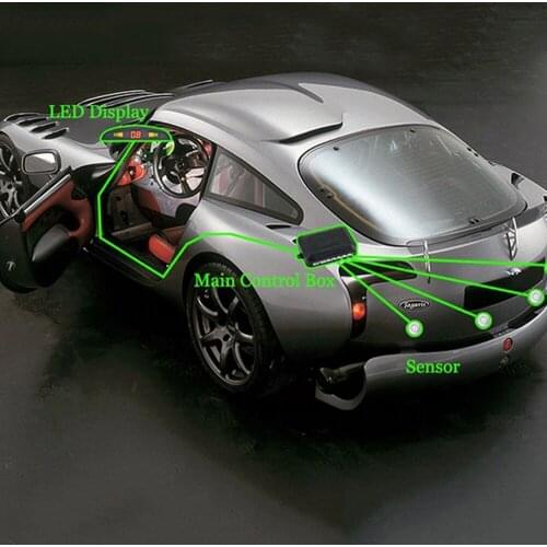 12V DC Car Parking Radar Sensor with 4 Ultrasonic Probes Voice Parking R Monitoring Detector with Bibi 3 Heartbeat Prompt Tone