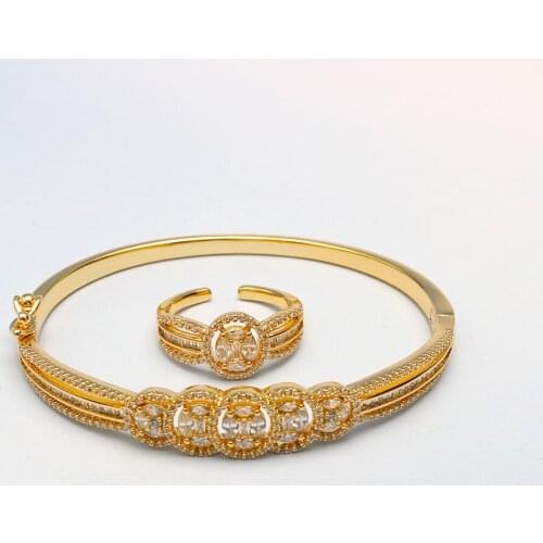 TIRIM 2021 Luxury Bangle for Women Cubic Zircon CZ Bracelet Ring Fashion Jewelry for Party Dubai Accessories Wedding Engagement