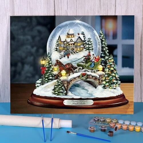 Snow Globe DIY Painting By Numbers Package Oil Paints 40*50 Canvas Pictures Wall Decoration Kids Wall Art Wholesale Drawing