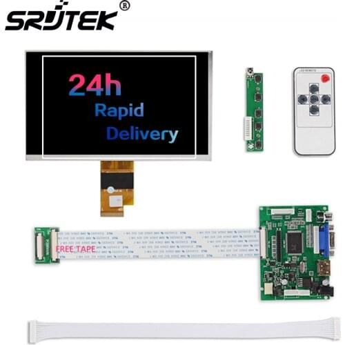 Srjtek 1024*600 IPS Screen Display LCD TFT Monitor EJ070NA-01J with Remote Driver Control Board 2AV HDMI VGA for Raspberry Pi