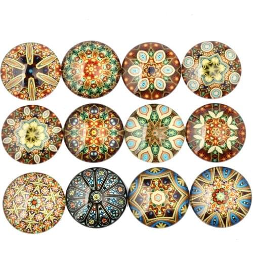 Reidgaller mix mandala photo round glass cabochon 12mm 14mm 18mm 20mm 25mm 30mm diy handmade flat back jewelry findings