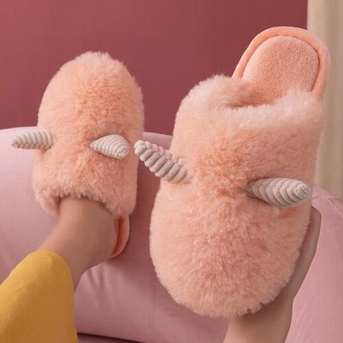 Warm Faux Fur Indoor Slippers Women Men Winter House Floor Shoes Cute Style Solid Color Soft Plush Lovers Home Slipper SH479