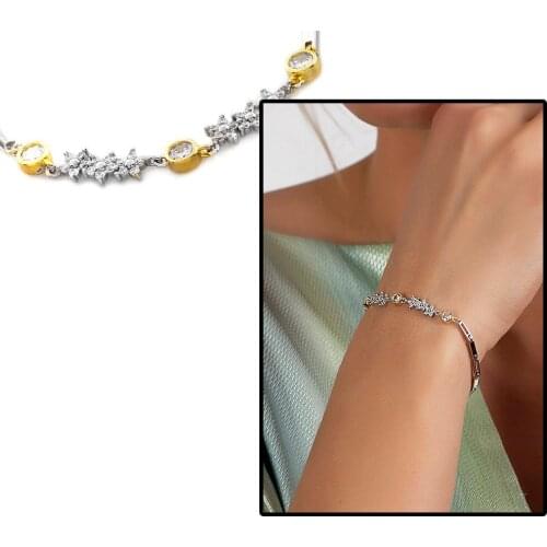 Tesbihane Zircon Stone Flower Design 925 Sterling Silver Water Ways Female Bracelet