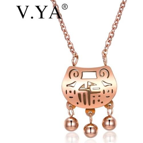 V.YA Vintage Long Life lock Chain For Female Stainless Steel Rose Gold long life lock Extended Necklace Clavicle For Women Gift