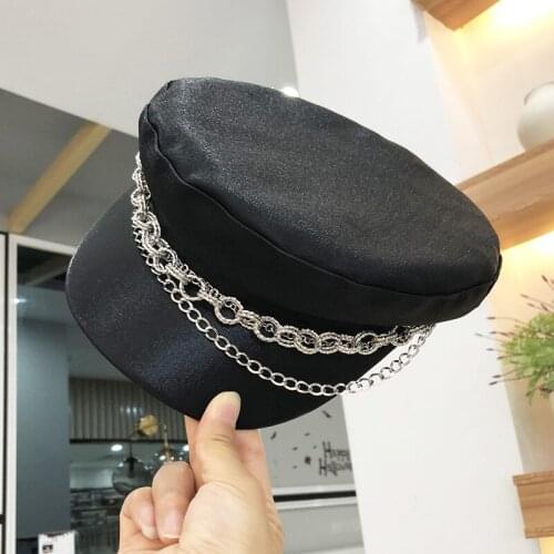 202101-DF017 spring Metallic luster fabric chain fashion lady leisure Octagonal hat women visors cap