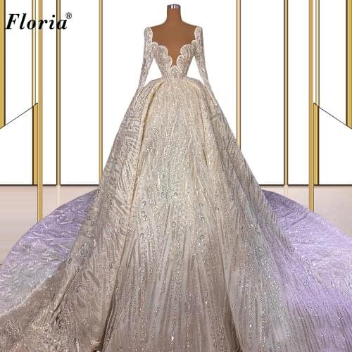 Vestido De Noiva 2021 Pregnant Sparkly Wedding Dresses A-Line Long Sleeves Formal Chapel Wedding Gowns Vintage Bridal Dresses