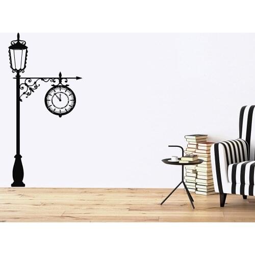 Vintage Lamp Post with a Clock Vinyl Wall Decal Home Decor Living Room Art Mural Wall Stickers Removable