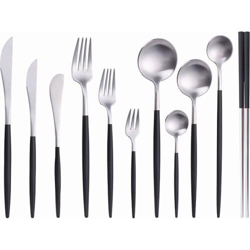 Western Tableware Stainless Steel Cutlery Set Dessert Kitchen Party Dinnerware Set Black Silver Coffee Flatware Set Dropshipping