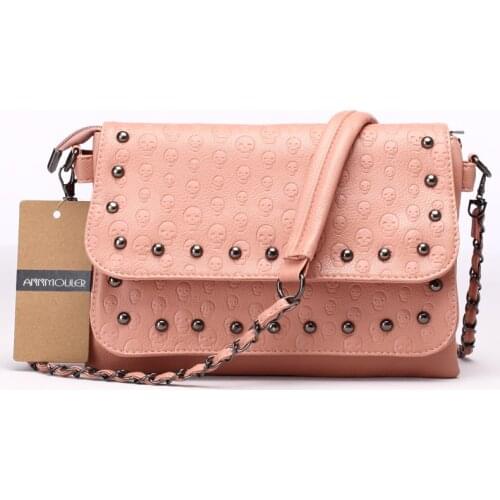Pu Leather Bag Women Fashion Messenger Bags Tote Purse Handbag Rivet Skull Bag 5 Colors Chain Crossbody Bag Bolsas Femininas