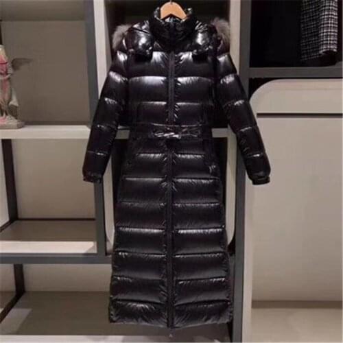 Real Fox Fur Collar Thick Down Coat 2021 Winter Down Parka Women Hooded X-Long Duck Down Jacket Outerwear Feather Parka Brand272