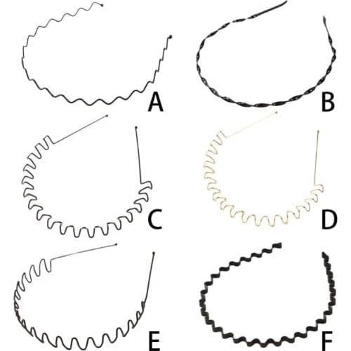 Women Unisex Metal Alloy Hairband Spring Wave Metallic Color Elastic Hair Hoop Iron Craft Twist Braided Wash Face Geometric Head