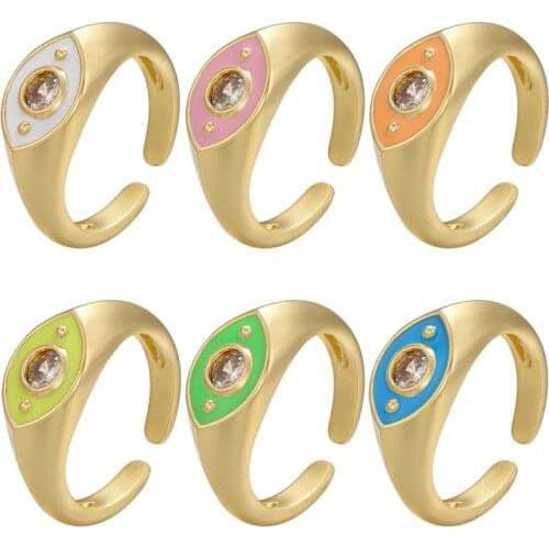 ZHUKOU gold color eye open ring for women enamel Dripping oil fashion ring CZ crystal girls ring fashion jewelry wholesale VJ256